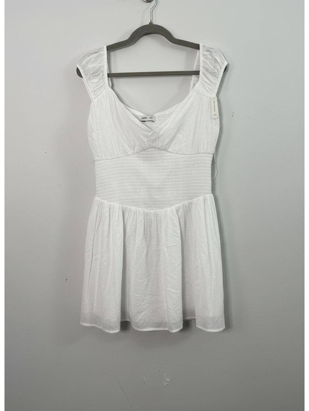 NWT Hollister White Smocked Mini Dress w/ Pockets XL Swiss Dot Cottagecore